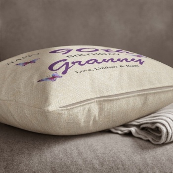 Personalised Cream Chenille Cushion - Happy Birthday Granny